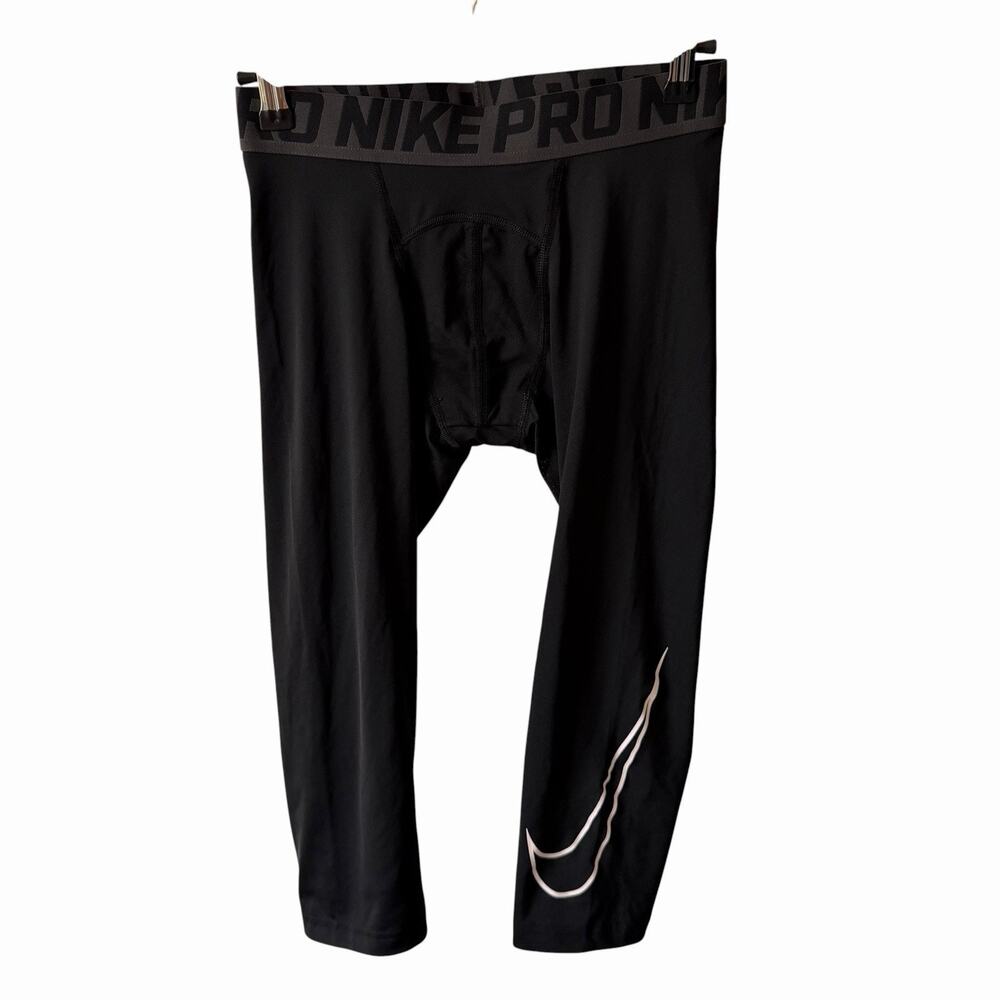 Nike Pro Youth Boys Size Large Compression 3/4 Tights Black Logo Dri-Fit Active